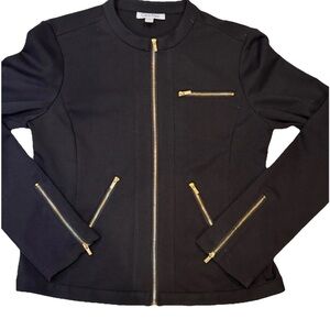 Calvin Klein Black Ponte Zip Front Collarless Moto Jacket Women's Small